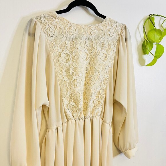 Long Sleeve Vintage Lace Front Cream Dress - Picture 7 of 11